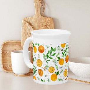 Orange Citrus Summer Floral Botanical Pattern Beverage Pitcher