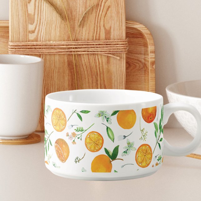Orange Citrus Summer Floral Botanical Pattern Bowl (In situ)
