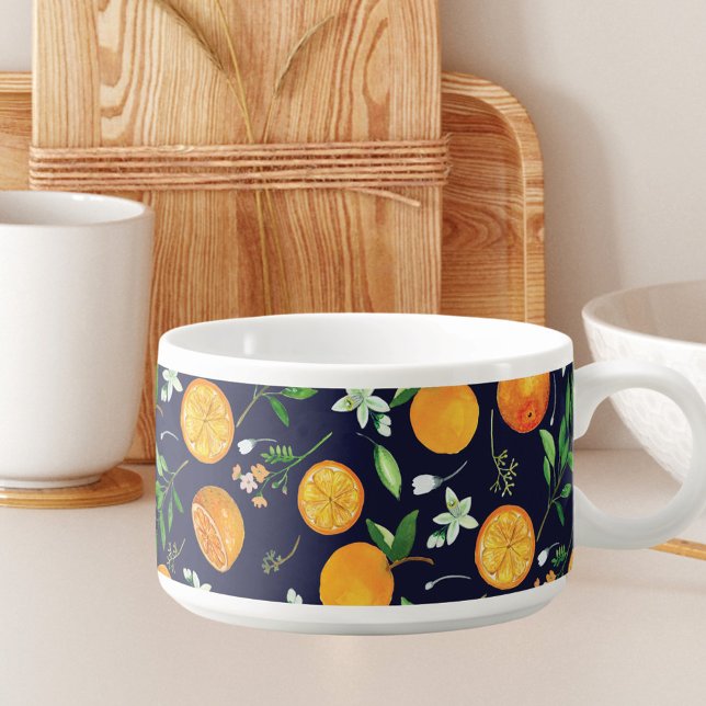 Orange Citrus Summer Floral Botanical Pattern Bowl (In situ)