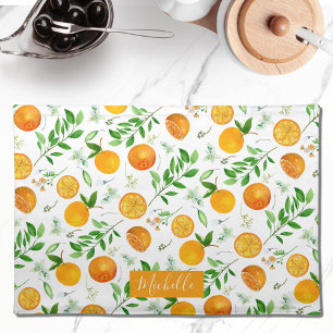 Orange Citrus Summer Floral Botanical Pattern Cloth Placemat