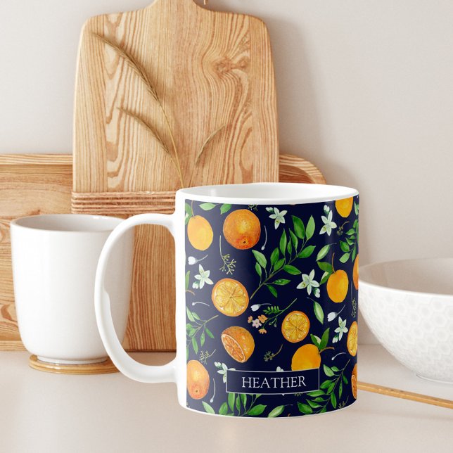 Orange Citrus Summer Floral Botanical Pattern Coff Coffee Mug (In situ)