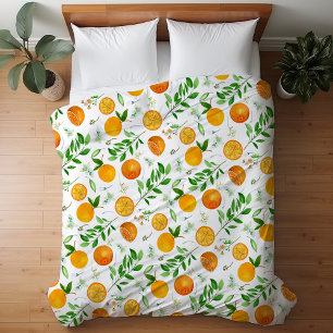 Orange Citrus Summer Floral Botanical Pattern Duvet Cover