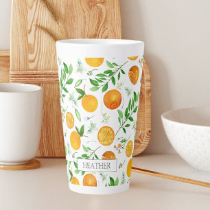 Orange Citrus Summer Floral Botanical Pattern Latte Mug