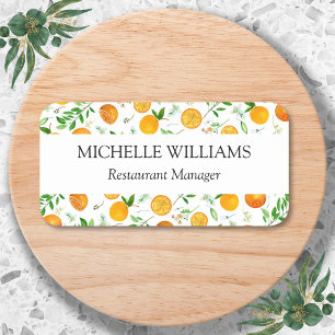 Orange Citrus Summer Floral Botanical Pattern Name Tag