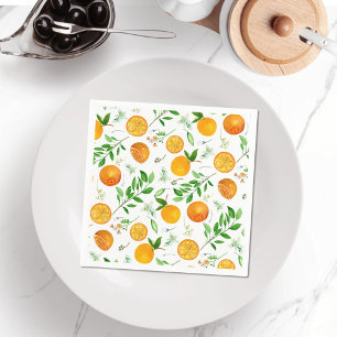 Orange Citrus Summer Floral Botanical Pattern Napkins
