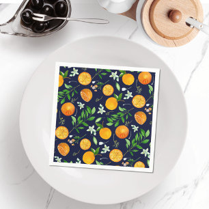 Orange Citrus Summer Floral Botanical Pattern Napkins