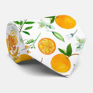 Orange Citrus Summer Floral Botanical Pattern Neck Tie