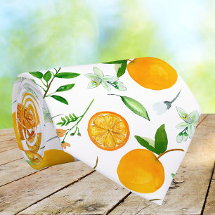 Orange Citrus Summer Floral Botanical Pattern Neck Tie
