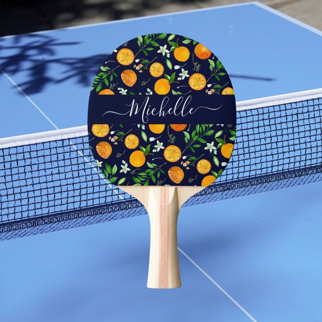 Orange Citrus Summer Floral Botanical Pattern Ping Pong Paddle (In situ)