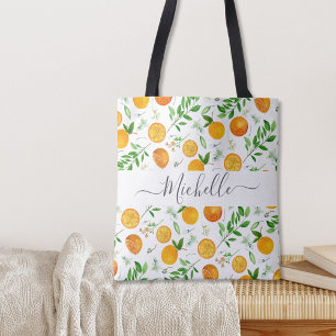 Orange Citrus Summer Floral Botanical Pattern Tote Bag