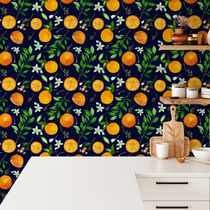 Orange Citrus Summer Floral Botanical Pattern Wallpaper