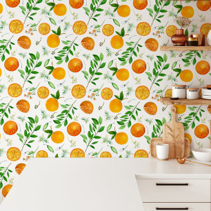 Orange Citrus Summer Floral Botanical Pattern Wallpaper