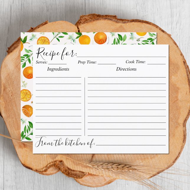 Orange Citrus Summer Floral Botanical Recipe Card (Close up)