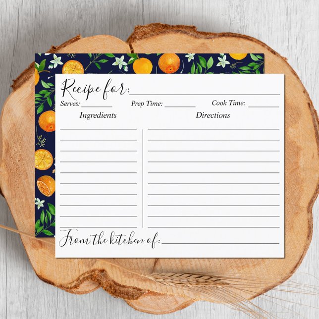 Orange Citrus Summer Floral Botanical Recipe Card (Close up)