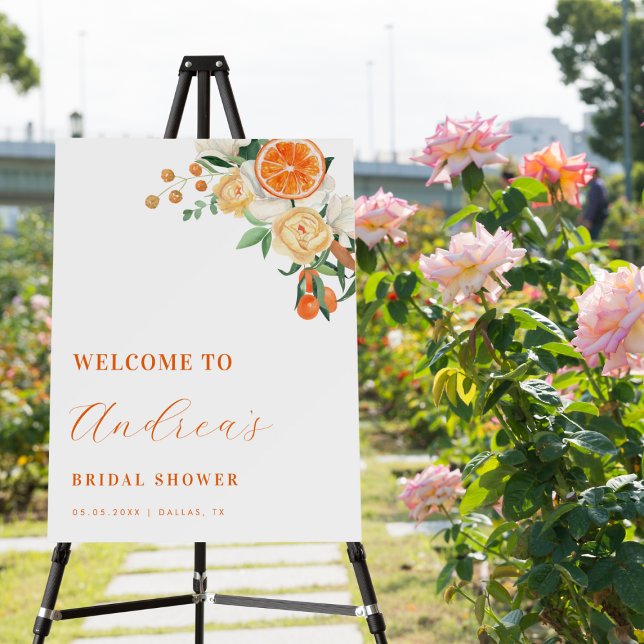 Orange Citrus Summer Floral Bridal Shower Welcome Foam Board (Creator Uploaded)