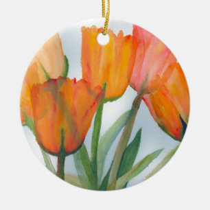 Orange Citrus Tulips Ceramic Ornament
