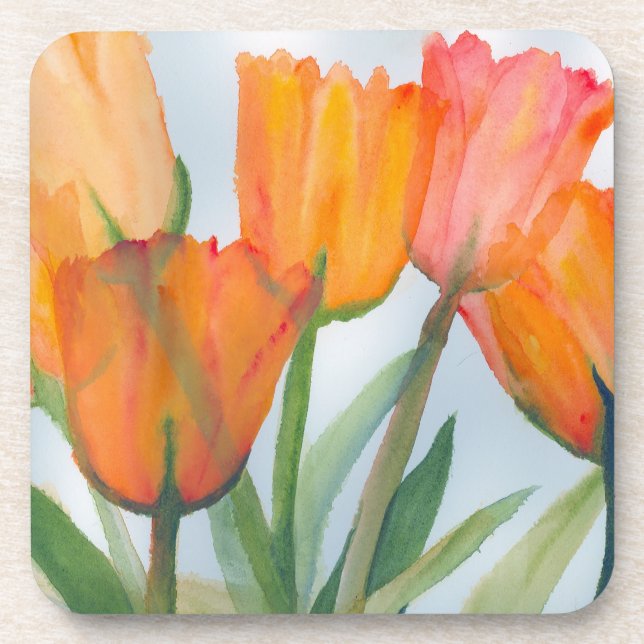 Orange Citrus Tulips Drink Coaster (Front)