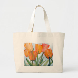 Orange Citrus Tulips Large Tote Bag