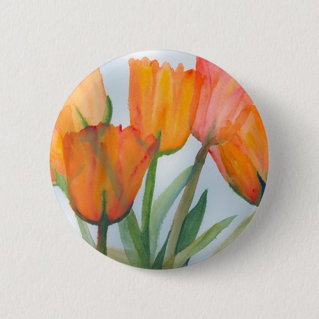 Orange Citrus Tulips Pinback Button (Front)