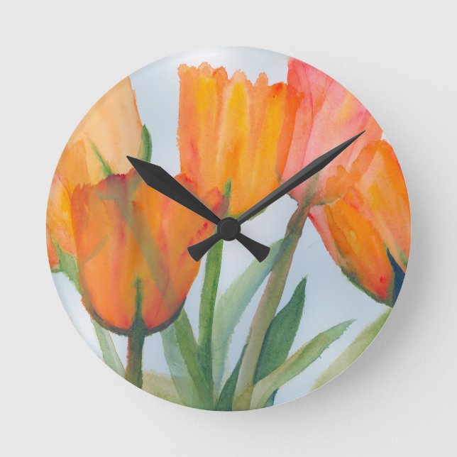 Orange Citrus Tulips Round Clock (Front)