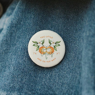 Orange Citrus Two Little Cuties Twin Baby Shower Button