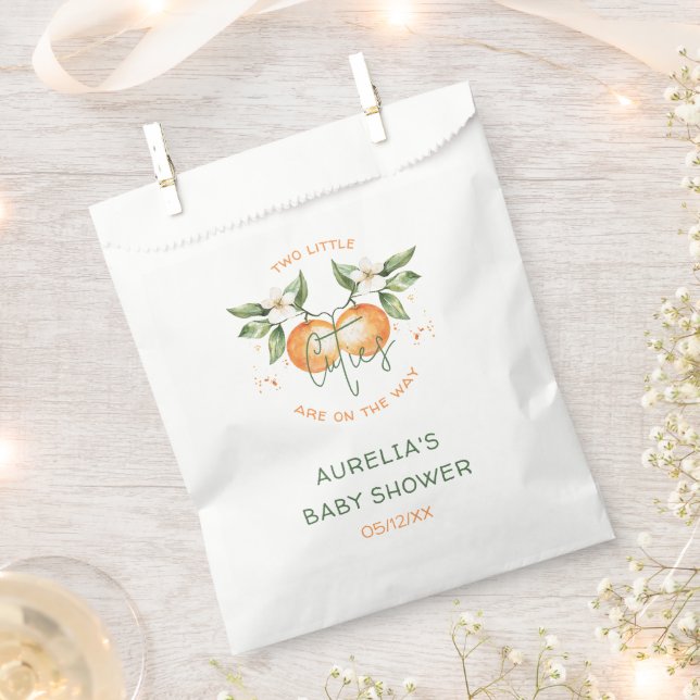 Orange Citrus Two Little Cuties Twin Baby Shower Favor Bag (Clipped)