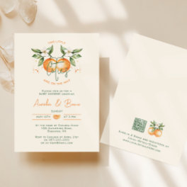 Orange Citrus Two Little Cuties Twin Baby Shower Invitation