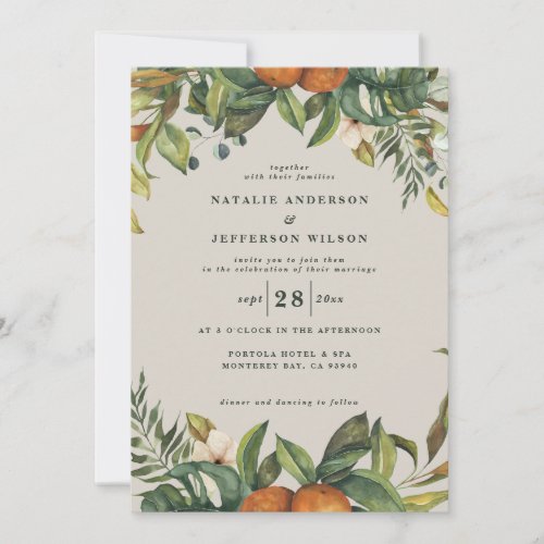 Orange citrus watercolor botanical modern wedding