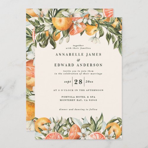 Orange citrus watercolor botanical modern wedding