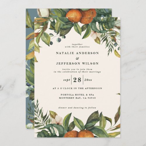 Orange citrus watercolor botanical modern wedding