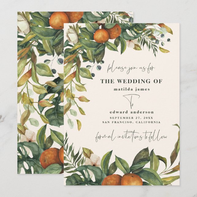 Orange citrus watercolor botanical wedding (Front/Back)