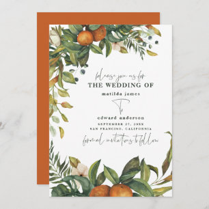 Orange citrus watercolor botanical wedding save the date