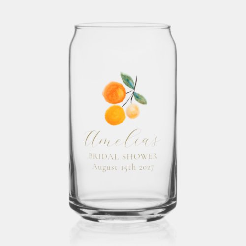 Orange Citrus Watercolor Bridal Brunch Custom Can Glass