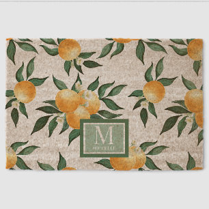 Orange Citrus Watercolor Monogram Name Fiber Doormat