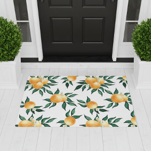 Orange Citrus Watercolor Tropical Botanical Doormat
