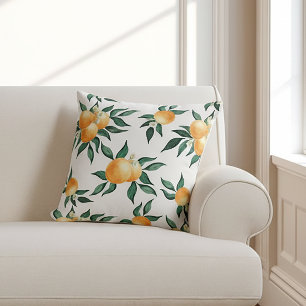 Orange Citrus Watercolor Tropical Botanical Throw Pillow