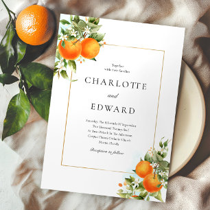 Orange Citrus Watercolor Wedding Invitation