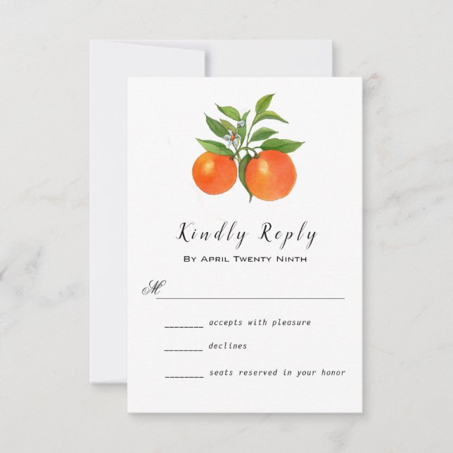 Orange Citrus watercolor wedding RSVP Card (Front)