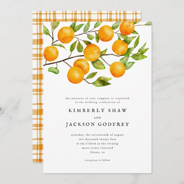 Orange Citrus Wedding Invitation (Front/Back)