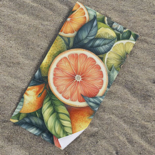 Orange Citrus Whimsical Watercolor Fruit & Floral Beach Towel