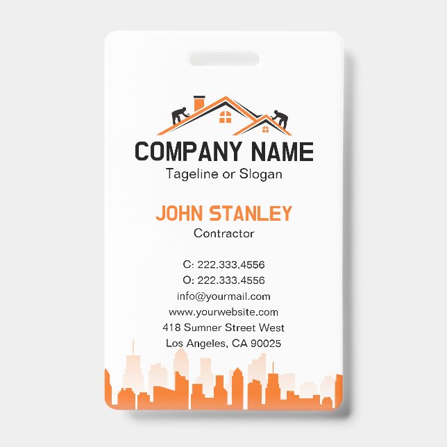 Orange Cityscape Home Builder Construction Badge (Front)