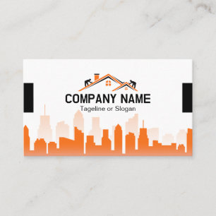 Orange Cityscape Home Builder Construction Business Card
