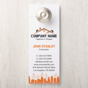 Orange Cityscape Home Builder Construction Door Hanger