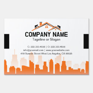Orange Cityscape Home Builder Construction Sign