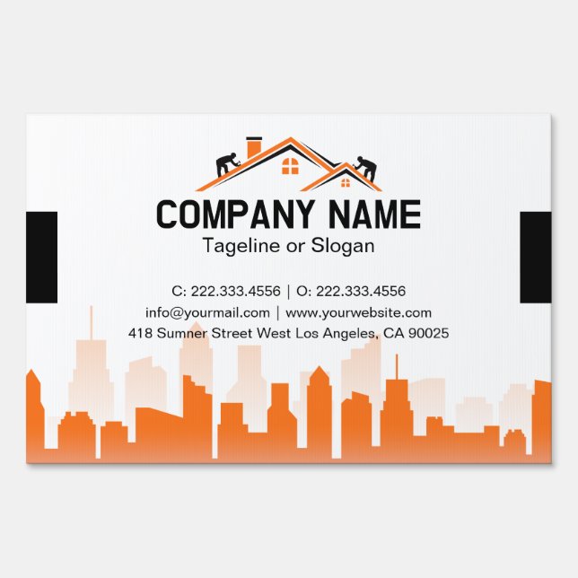 Orange Cityscape Home Builder Construction Sign (Front)