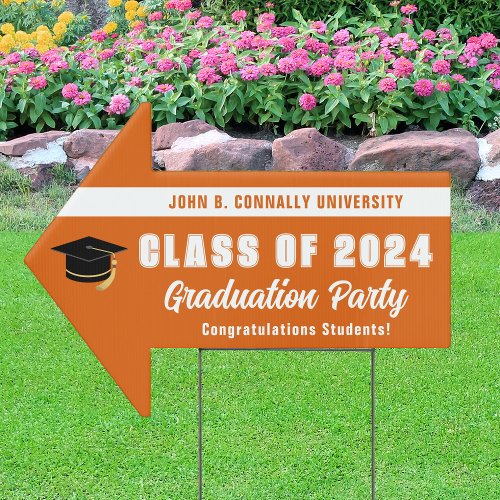 Orange Class of 2024 Graduation Party Arrow Yard Sign