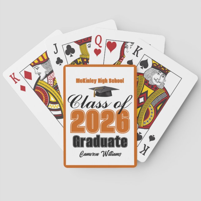 Orange Class of 2026 Custom Graduation Party Poker Cards (Back)