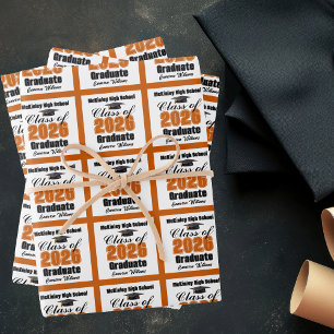 Orange Class of 2026 Customized Graduation Wrapping Paper Sheets