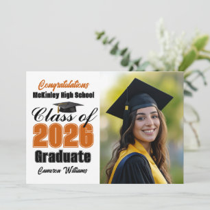 Orange Class of 2026 Graduate Photo Graduation Announcement