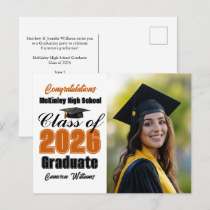 Orange Class of 2026 Graduate Photo Graduation Announcement Postcard